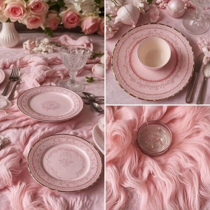 Różowa zastawa z motywem kwiatowym